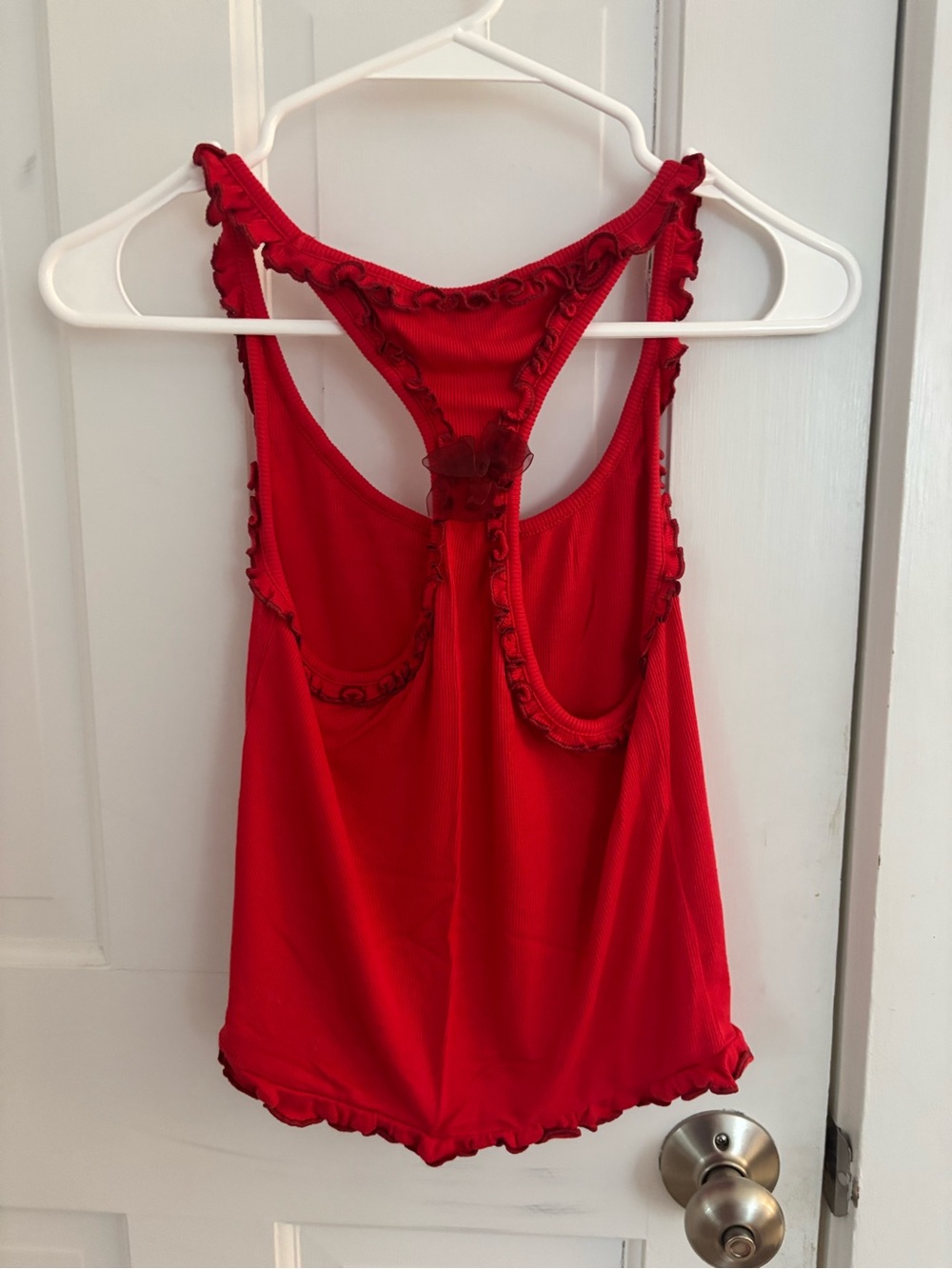 Urban Outfitters Red Ruffle-Trim Ribbed Tank Top - Picture 2 of 3